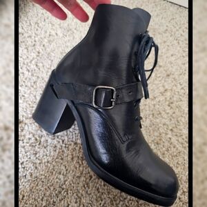 Charles David Designed By Nathalie M Black Leather Lace Up Buckle Boots Sz: 6.5